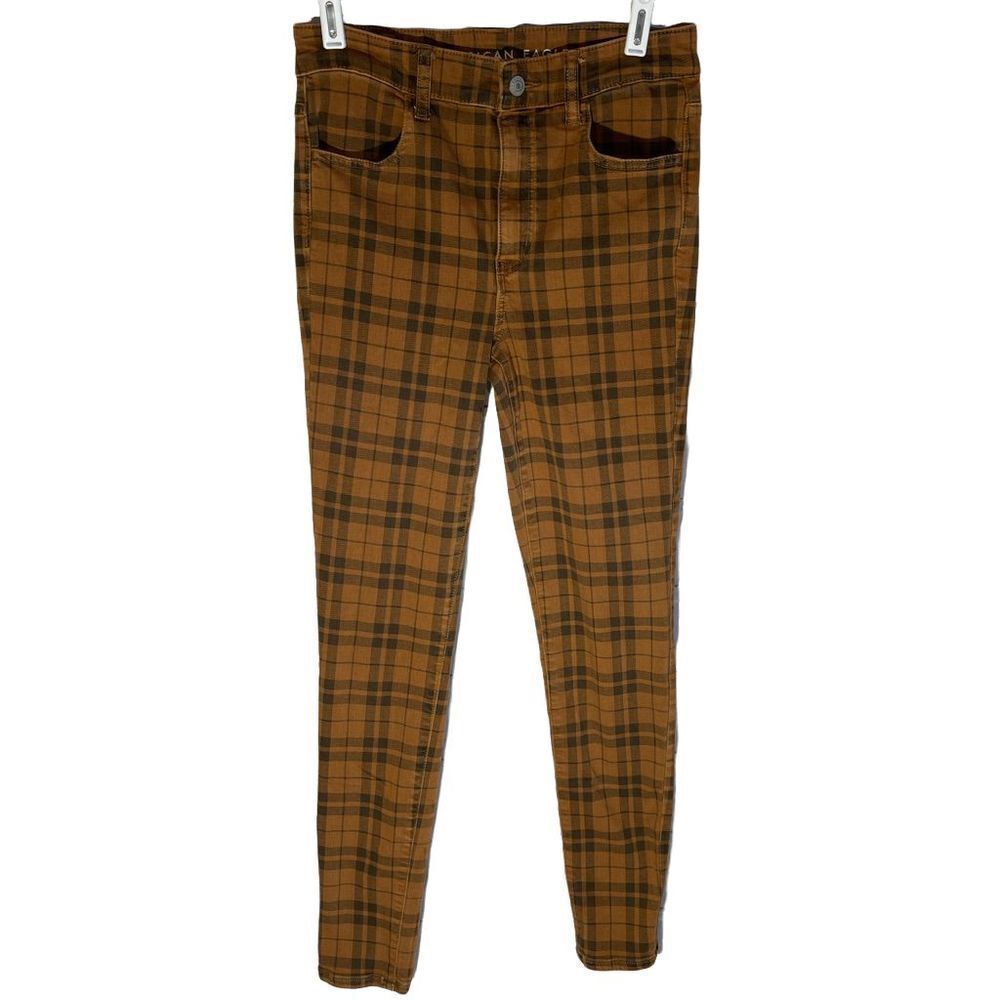 American Eagle size 4 next level check plaid rust color pants hi rise Jeggings
